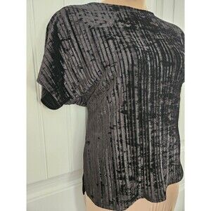 Anne Klein Black Striped Velvet Dolman Style Short Sleeve Top Sz M